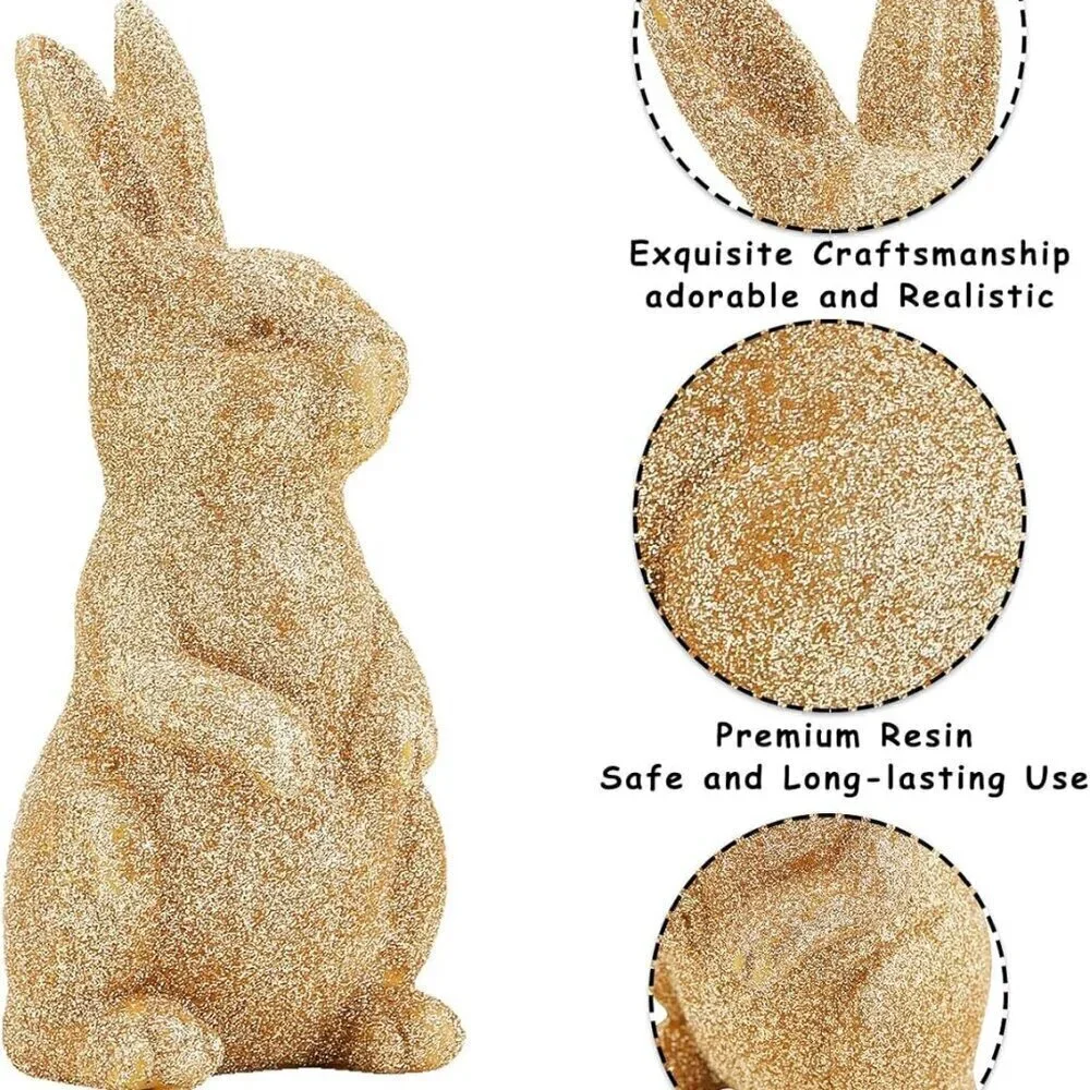 Gold Bunny Decor Resin Sculptures Set of 2 / BRAND NEW